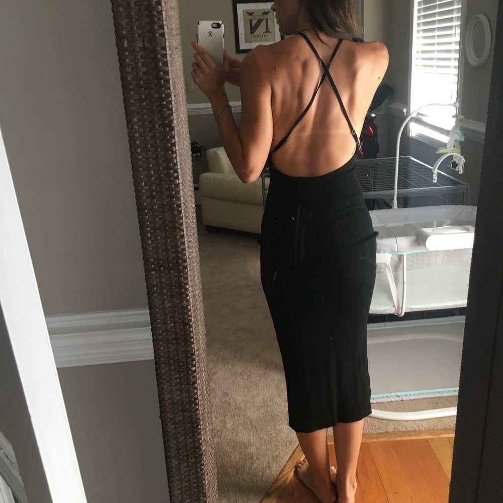 Sexy open back black dress